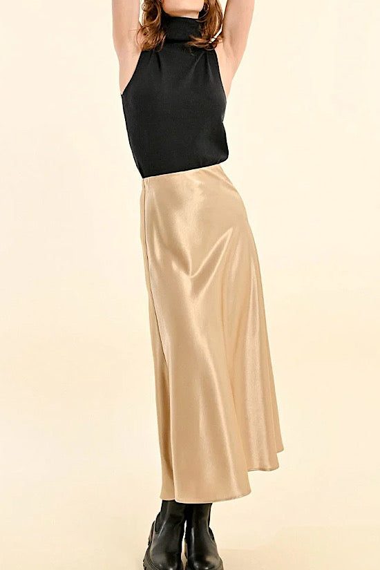 Gold satin skirt best sale