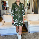 The Ava Dress in Olive Foliage