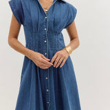 Denim Collared V-Neck Midi (E0)