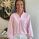 Pink and White Ruffle Neck Top