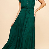 Satin Tiered Maxi Dress in Hunter Green