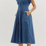 Denim Collared V-Neck Midi (E0)