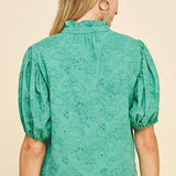 Floral Eyelet Top in Green