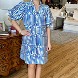 Blue and White Geo Print Dress (EO)