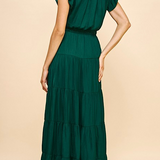 Satin Tiered Maxi Dress in Hunter Green