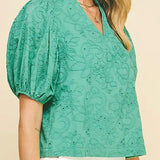 Floral Eyelet Top in Green