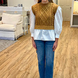 FINAL SALE: Camel Sweater with Attached White Top