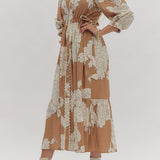 Fall Floral Dress in Camel