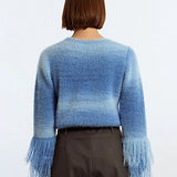 MB Fringed Sleeve Sweater in Light Blue