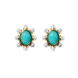 Turquoise and Pearl Oval Stud Earrings