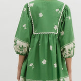 Green and White Floral Dress(E0)