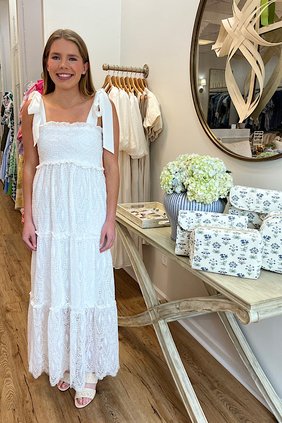 FINAL SALE: Jade Smocked Lace Dress in White