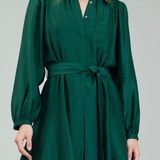 Jewel Green Dress with Pleated Shoulder Detail