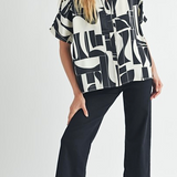 Black and White Geo Print Dolman Top