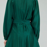 Jewel Green Dress with Pleated Shoulder Detail