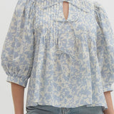 Light Blue Floral Pintuck Top (EO)