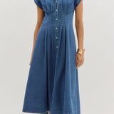 Denim Collared V-Neck Midi (E0)