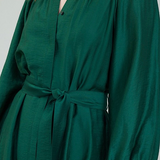 Jewel Green Dress with Pleated Shoulder Detail