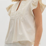 Ecru Flutter Sleeve Top (EO)