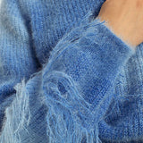 MB Fringed Sleeve Sweater in Light Blue