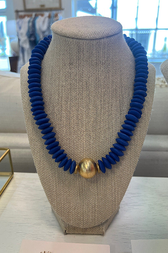 Anchor Bead Necklace in Cobalt Blue