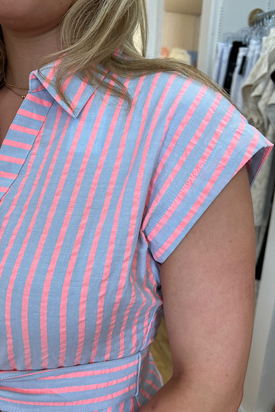 Draper James Midi Shirtdress in Pink Seersucker Stripe