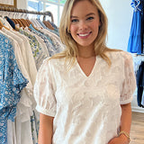 White Textured Floral Top