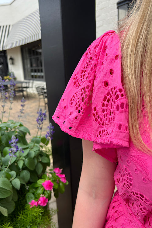 FINAL SALE: Pink Palm Eyelet Midi Dress