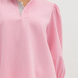 Pink Knit Top with Light Blue Stripe