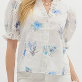 Floral Print Eyelet Puff Sleeve Top (EO)