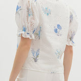 Floral Print Eyelet Puff Sleeve Top (EO)