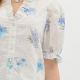 Floral Print Eyelet Puff Sleeve Top (EO)