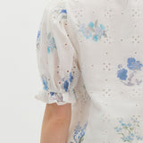 Floral Print Eyelet Puff Sleeve Top (EO)