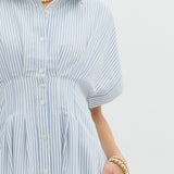 Blue Stripe Pintuck Midi Dress