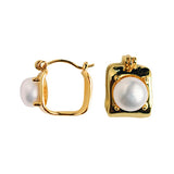 RESTOCKING! Vintage Mini Square Gold Pearl Huggie Hoop Earrings