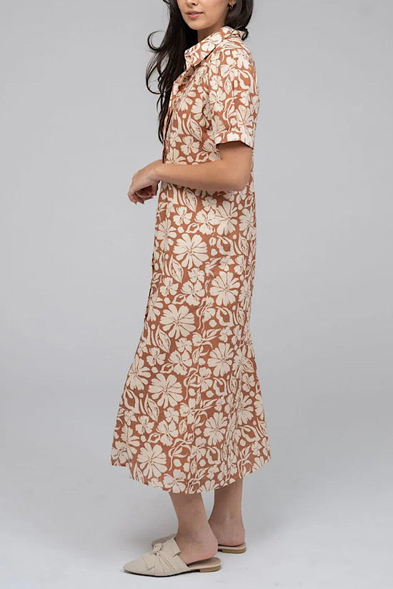 Beau & Ro The Tan Kris Dress in Tan Flower Power