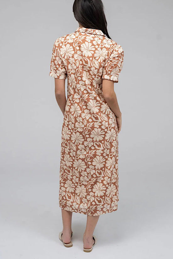 Beau & Ro The Tan Kris Dress in Tan Flower Power